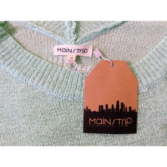 Main Strip Sweater Top M Green Lightweight Hearts Pattern 3/4 Sleeve NEW - Picture 5 of 6